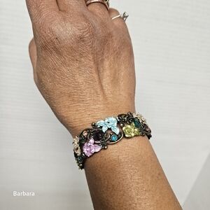 Vintage Metal Multicolor Floral Enamel Cuff Bracelet